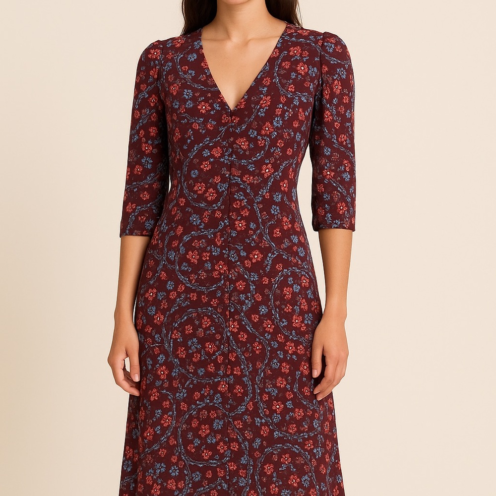 See by Chloé/.Floral.Midi Dress Sz 8 | Burgundy Paisley | NWOT